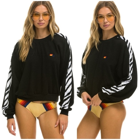 Aviator Nation Tops - AVIATOR NATION ZEBRA STRIPE RELAXED FIT CREW SWEATSHIRT SZ S